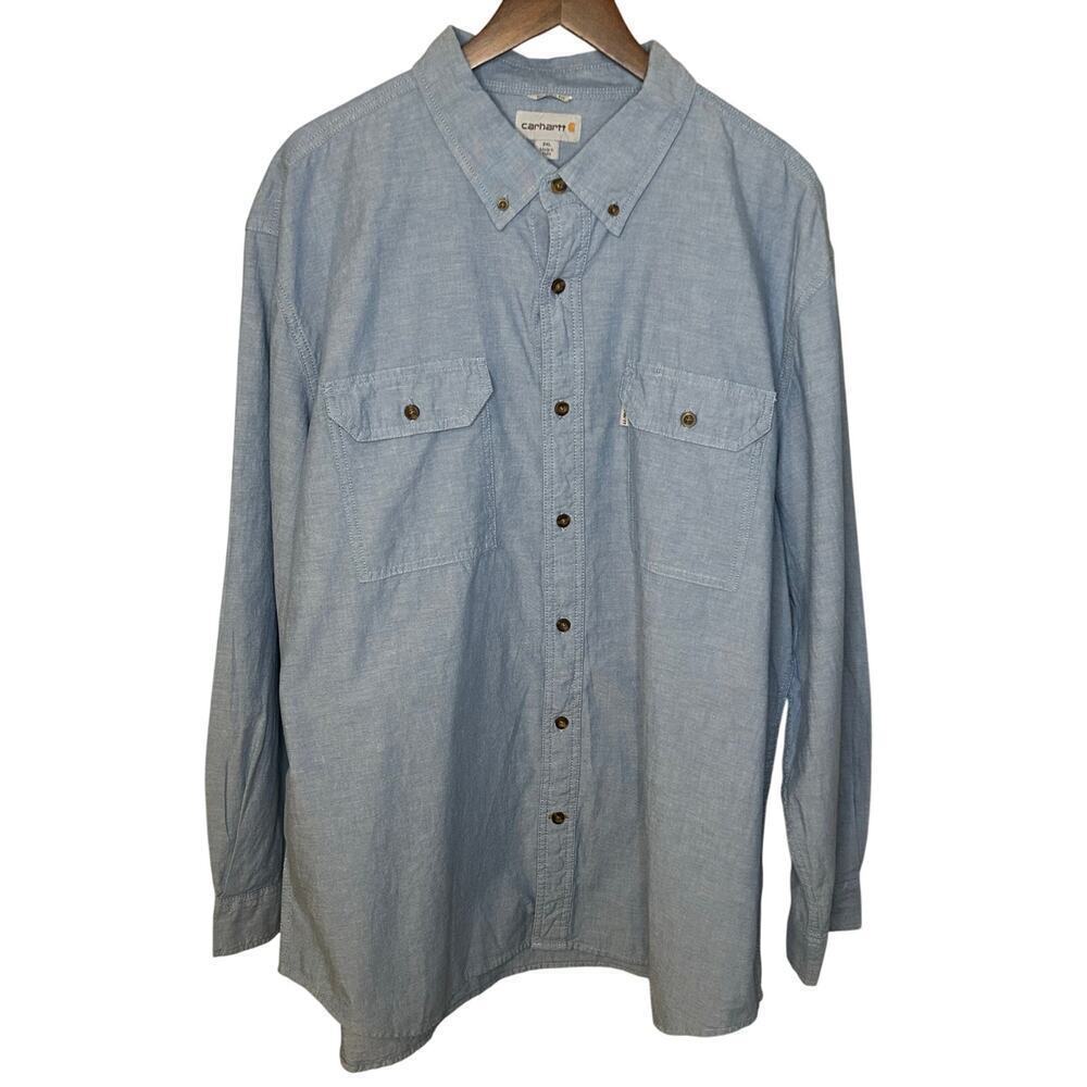 Carhartt men’s  relaxed fit chambray long sleeve chest pocket button up size 2XL